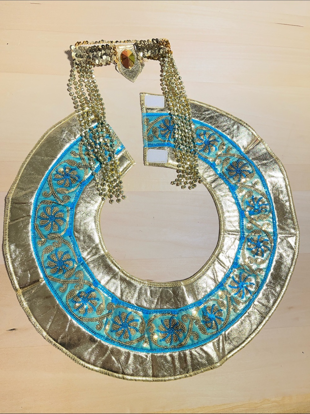 Gold and Turquoise Kids Egyptian Costume Collar & headdresswith Beaded Tassels